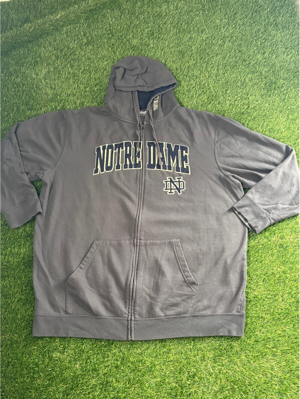 Vintage Notre Dame 3XLT Gray Cotton Hoodie Sweatshirt